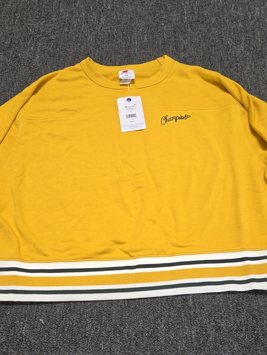 Champion Tops - (#2C) Champion Mustard Yellow Crewneck Sweatshirt with Striped Hem